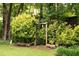 Backyard with lush greenery, including bushes, plants and a decorative arch at 1880 Doefield St, Canton, GA 30115