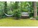 Backyard with a hammock and swing, surrounded by lush greenery; perfect for relaxation at 1880 Doefield St, Canton, GA 30115