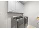 Functional laundry room with modern washer and dryer units and ample storage space at 120 Forest Breeze Cv, Alpharetta, GA 30022