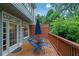 This deck has a wooden floor, seating with a small table, and a partial wooden perimeter at 305 River Glen Dr, Roswell, GA 30075