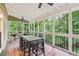Spacious screened porch features outdoor seating and dining areas overlooking a lush backyard at 3453 Drayton Ne Dr, Roswell, GA 30075