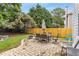 Outdoor patio featuring a stone patio with a table, chairs and a firepit, surrounded by a fenced yard at 1355 Pinebreeze Way, Marietta, GA 30062