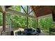Relax on this covered patio with plush seating, a sleek outdoor TV, and scenic views of the lush surroundings at 193 Stonegate Trl, Carrollton, GA 30116