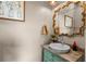 Stylish half bathroom with vessel sink and decorative mirror at 193 Stonegate Trl, Carrollton, GA 30116