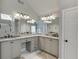 Bathroom showcasing a double vanity with granite countertops and ample cabinet space at 3284 Bakers Mill Ct, Dacula, GA 30019