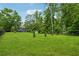 Expansive backyard featuring lush green lawn and mature trees, providing a private outdoor space at 1206 Red Fox Cir, Woodstock, GA 30188