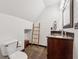 Bathroom features wainscoting, ladder decoration, a toilet, and granite counters at 1206 Red Fox Cir, Woodstock, GA 30188