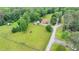 A birds eye view of the home, barns, and sprawling fenced pasture. Plenty of room to roam at 1365 Lower Creighton Rd, Cumming, GA 30028