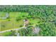 Aerial view of outlined acreage featuring a farmhouse, barn, and an expansive yard surrounded by mature trees at 1365 Lower Creighton Rd, Cumming, GA 30028