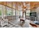 Inviting sunroom with wood ceilings and walls of windows providing serene views at 1365 Lower Creighton Rd, Cumming, GA 30028