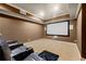 Home theater room with projector screen, comfortable seating, and plush carpeting at 1122 Parkview Pl, Smyrna, GA 30080