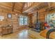 Cozy living room featuring wood walls, floors and wood burning fireplace at 519 E Valley Ne Rd, Rydal, GA 30171