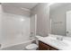 Full bathroom with a shower-tub, toilet, and vanity with modern finishes at 12039 Quail Dr, Hampton, GA 30228