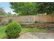 Enclosed backyard with stone landscaping, mature trees, and wood fencing at 107 Mary Gay Ct, Decatur, GA 30030