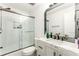 Modern bathroom featuring glass shower and marble countertop at 5219 Legendary Ln, Acworth, GA 30102