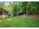 Private backyard with a wood fence, established trees, and a well-manicured lawn at 9685 Cone Ct, Roswell, GA 30075