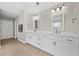 Bathroom featuring double sinks with white cabinets and a neutral color palette at 127 Sanctuary Ave, Woodstock, GA 30188