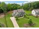 Aerial view of a stately home featuring manicured lawns, mature trees, and a long winding driveway at 107 Equest Dr, Canton, GA 30115