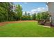 Expansive backyard featuring lush green lawn with room for activities and peaceful wooded views at 107 Equest Dr, Canton, GA 30115