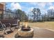 The backyard features a deck, seating, a firepit, and lush green space at 1650 Old Loganville Rd, Loganville, GA 30052