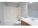 Bathroom showcasing a shower-tub combo, neutral tile, and a vanity with sink at 3617 Summit Trce, Decatur, GA 30034