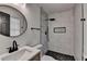 Renovated bathroom with modern fixtures and a tiled shower at 4756 Fellsridge Dr, Stone Mountain, GA 30083