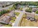 Neighborhood aerial view featuring landscaped yards, mature trees, swimming pool, and tennis courts at 5310 Chestnut Dr, Cumming, GA 30040