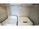 Convenient laundry room featuring modern washer and dryer with shelving for organized storage at 4397 Stone Gate Way, Atlanta, GA 30344