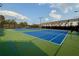 Well-maintained community tennis courts featuring blue and green surfaces with surrounding trees at 20056 Windalier Way, Roswell, GA 30076
