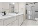 Bathroom with marble shower and double sink vanity at 2030 Brook Meadow Dr, Alpharetta, GA 30005