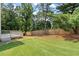 Lush backyard with a well-manicured lawn and a wooden fence, perfect for outdoor activities and privacy at 13090 Magnolia Crescent Dr, Roswell, GA 30075