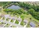 Aerial view of home near pond, showcasing mature trees, and peaceful community at 4650 Orchard View Way, Cumming, GA 30028
