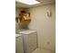 Laundry room equipped with a washing machine, shelving, and ample space at 219 Park Avenue, Woodstock, GA 30188