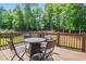 Elevated wooden deck with outdoor seating, provides a scenic view of the serene backyard and surrounding landscape at 355 Glynnwilde Nw Dr, Marietta, GA 30064