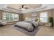 Main bedroom featuring trey ceiling, large windows, neutral walls and carpet at 3717 Shady Maple Dr, Stonecrest, GA 30038