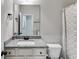 Bathroom vanity featuring granite countertops, white cabinets, and chrome fixtures at 728 Harmony Rd, Temple, GA 30179