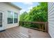 Back deck with wooden flooring, railing, and view of foliage at 3130 Woodwalk Se Trce # 8, Atlanta, GA 30339