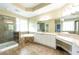 Bathroom with soaking tub, glass shower, and double sink vanity at 3130 Woodwalk Se Trce # 8, Atlanta, GA 30339