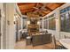 Inviting screened porch with stone fireplace, wood ceiling, fan and comfortable seating perfect for relaxation at 3750 Maryhill Nw Ln, Kennesaw, GA 30152