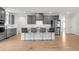 Modern kitchen featuring gray cabinets, a center island with seating, and stainless steel appliances at 776 Clifftop Xing Xing, Powder Springs, GA 30127