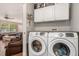 Convenient laundry area with modern washer/dryer units and storage cabinets, open to the living room at 286 Indian Trl, Marietta, GA 30068