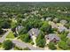 A nice aerial view of a neighborhood surrounded by trees, with some houses and a street visible at 9745 Autry Falls Dr, Alpharetta, GA 30022