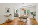 Bright dining area features hardwood floors, modern lighting, and french doors to the outside at 1592 Braeburn Se Dr, Atlanta, GA 30316