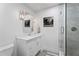 Stylish bathroom featuring a marble-top vanity, modern fixtures, and a walk-in shower with elegant tile work at 4030 River Ridge Se, Marietta, GA 30067