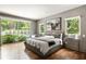 Modern bedroom with views of the landscaped backyard at 1242 Wild Creek Ne Trl, Atlanta, GA 30324