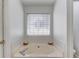 Bathroom features a soaking tub next to a window and a door at 2005 Ashton Pointe Dr, Dacula, GA 30019