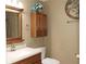 Bathroom with wood cabinets and drawers, countertop, and mirror at 199 Candy Ln, Canton, GA 30115