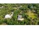 Aerial shot showcasing a home surrounded by lush, mature trees with a private drive in a tranquil setting at 2216 Trammel Rd, Cumming, GA 30041