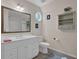 Neutral bathroom featuring white vanity, a decorative mirror, and complementary fixtures at 2216 Trammel Rd, Cumming, GA 30041