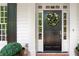 Elegant front door adorned with a wreath, sidelights, and transom window adding character to this inviting home at 8643 Ellard Dr, Alpharetta, GA 30022
